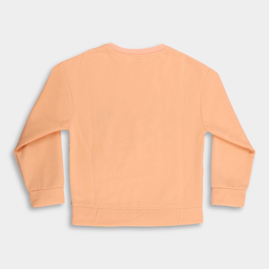 Girls Soft Peach Crew Neck Graphic Sweatshirt, Peach, large image number null