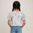 Girls' White Round Neck Casual Flutter Sleeve T-Shirt, White, small image number null