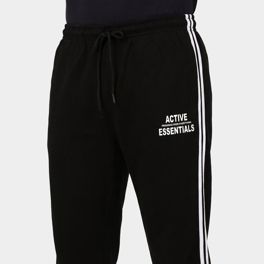 Men's Black Regular Fit Drawstring Track Pants, काला, large