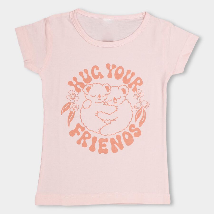Girls' Light Pink Cotton Crew Neck Short Sleeve T-Shirt, Light Pink, large image number null