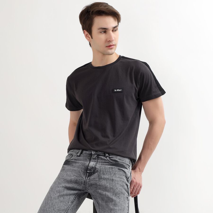 Men's 100% Cotton Round Neck Half Sleeves T-Shirt, Dark Grey, large image number null