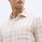 Men's Beige Cotton Classic Casual Shirt, Beige, small