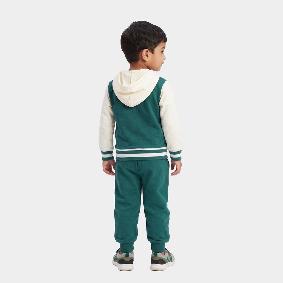 Boys' Teal Blue Hooded Neck Graphic Baba Suit, Teal Blue, large