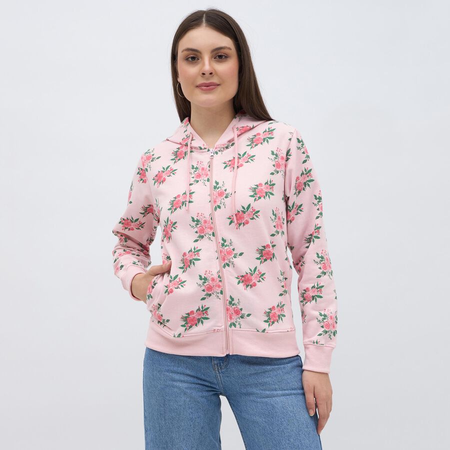 Women's Light Pink Hooded Neck Casual Sweatshirt, Light Pink, large image number null