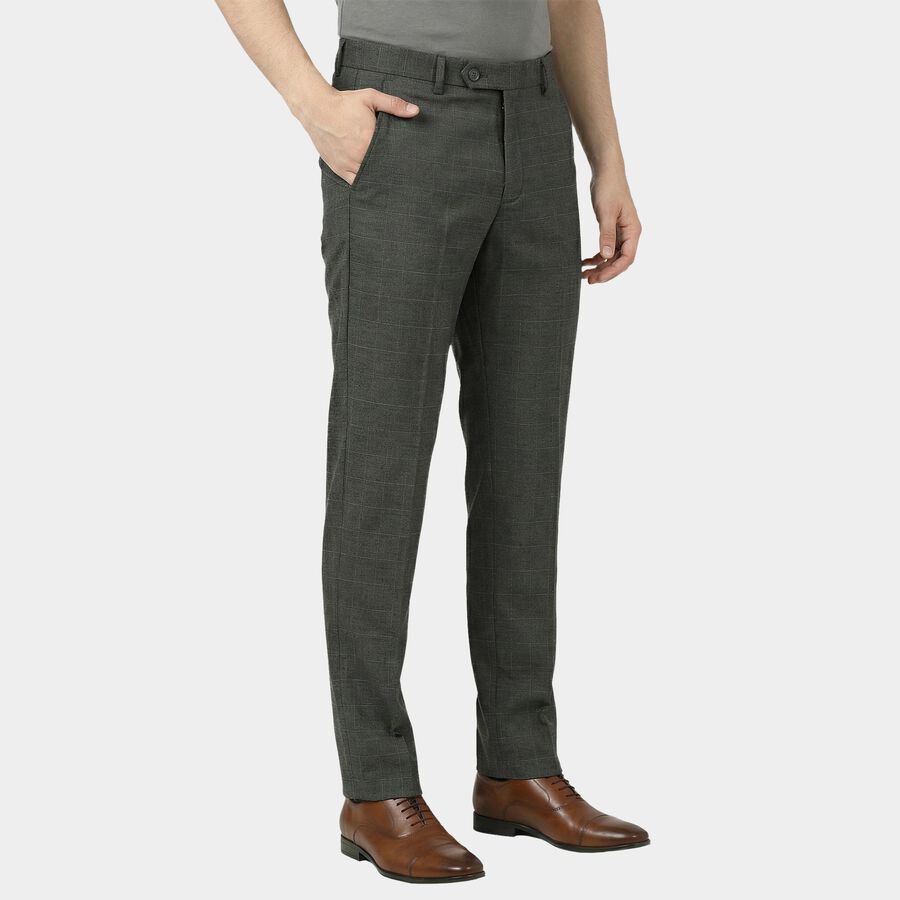 Men's Mid Grey Slim Fit Check Formal Trousers, मिश्रित मध्यम ग्रे, large