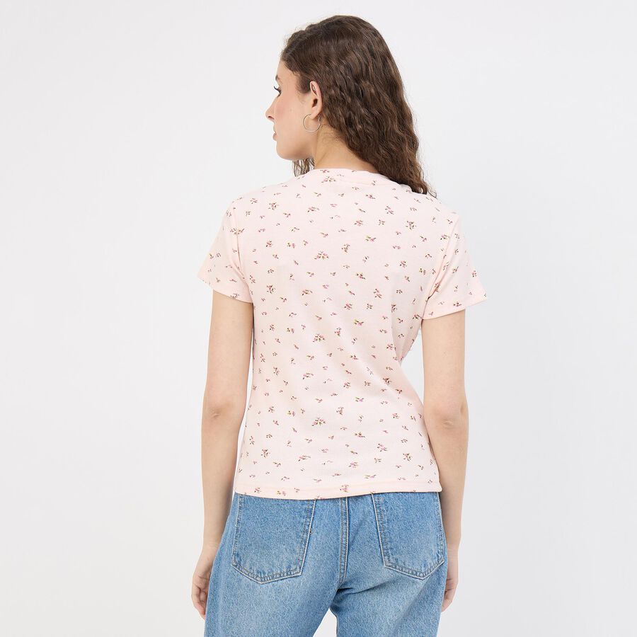 Women's Bright Candy Pink Cotton Blend Round Neck Graphic T-Shirt, गुलाबी, large