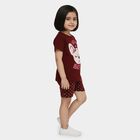 Girls Wine Round Neck Cat Graphic Printed Night Suit, वाइन, small