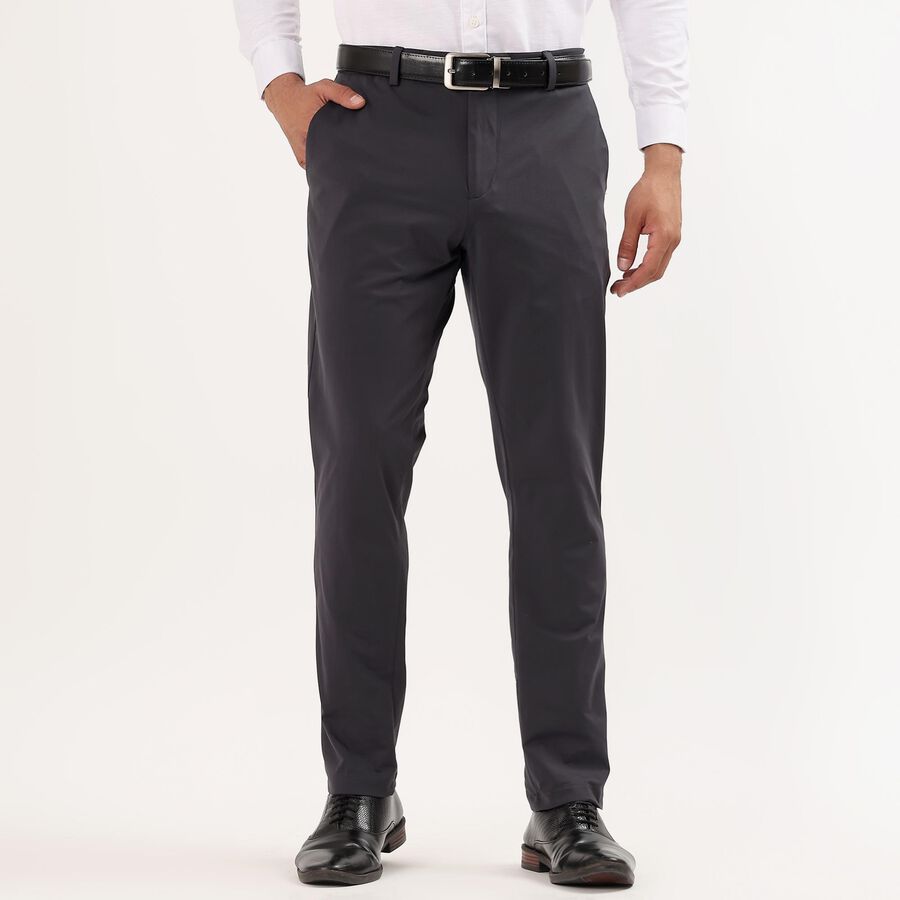 Men's Slim Fit Casual Trousers , गहरा ग्रे, large image number null