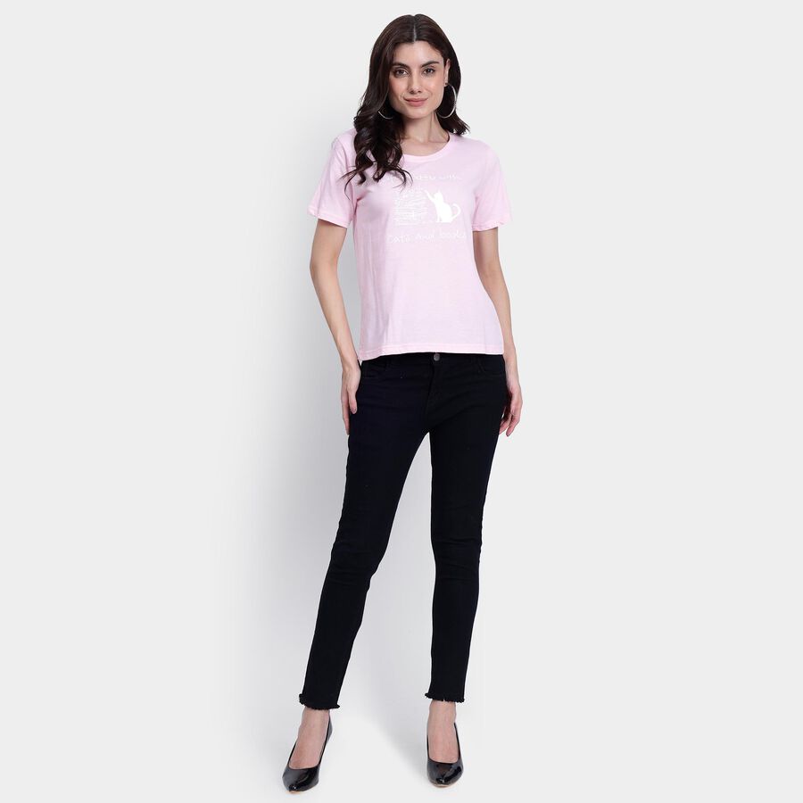 Ladies' Cotton Round Neck T-Shirt, Light Pink, large image number null