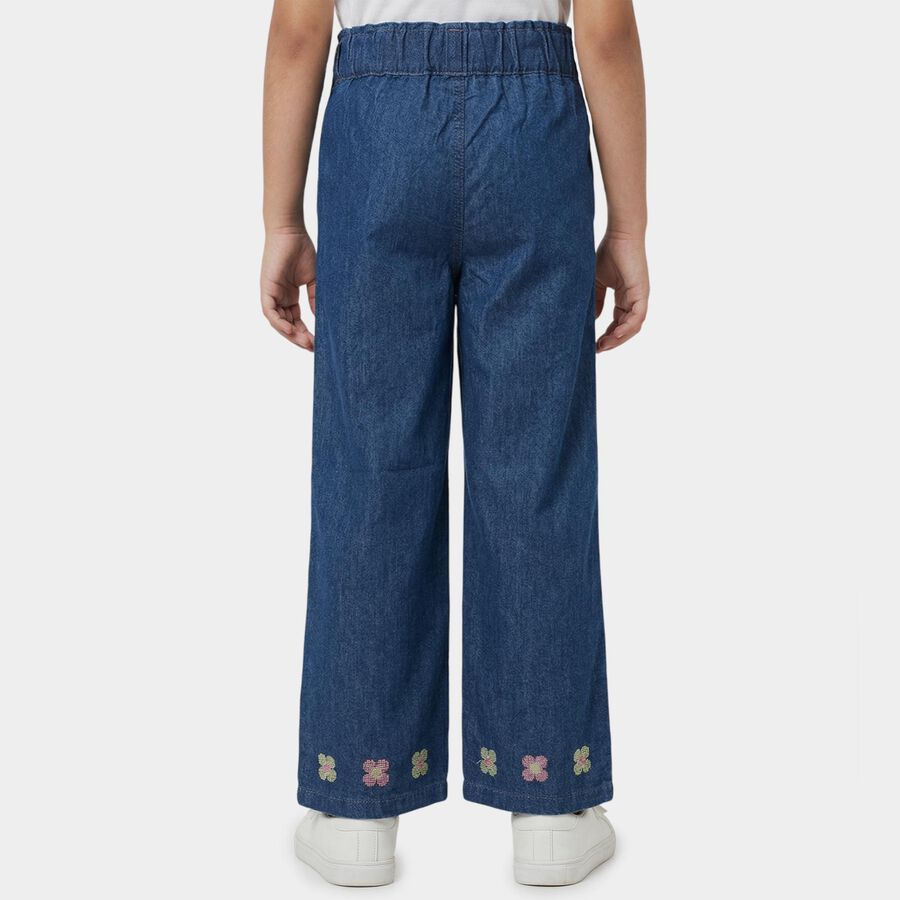 Girls' Mid Blue Regular Fit Jeans, मध्यम नीला, large