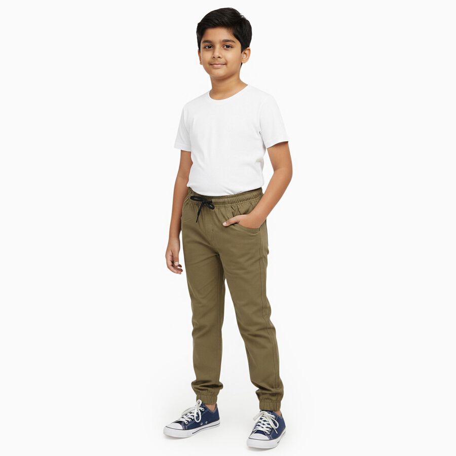 Boys' 100% Cotton Trouser, Olive, large image number null