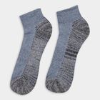 Men's Jet Black and Steel Blue Regular Fit Striped Ankle-Length Socks Pack of 3, मध्यम नीला, small image number null