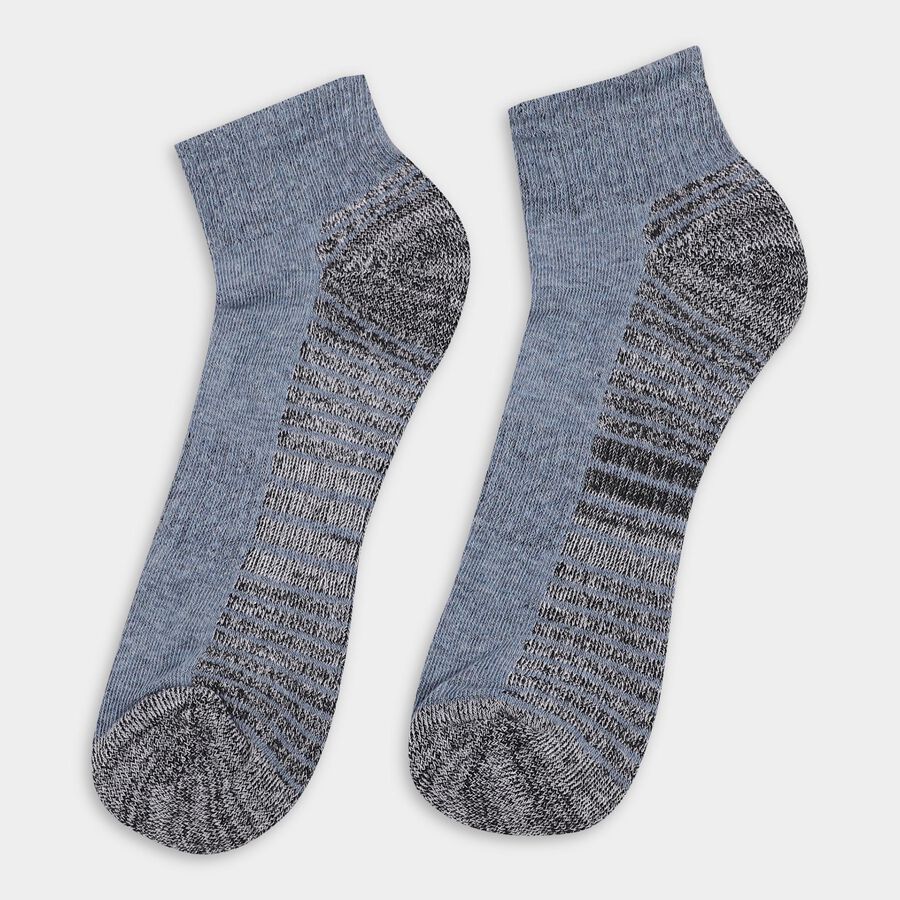Men's Jet Black and Steel Blue Regular Fit Striped Ankle-Length Socks Pack of 3, मध्यम नीला, large image number null
