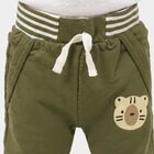 Infants Olive Green Jogger Animal Patch Cotton Blend Pyjama, ओलिव, small