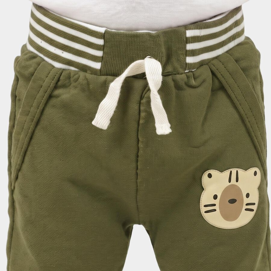 Infants Olive Green Jogger Animal Patch Cotton Blend Pyjama, ओलिव, large