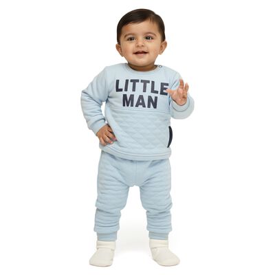 Infants' Light Blue Round Neck Quilted Baba Suit