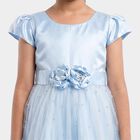 Girls' Light Blue Fit and Flare Rosette Waist Party Wear Frock, हल्का नीला, small