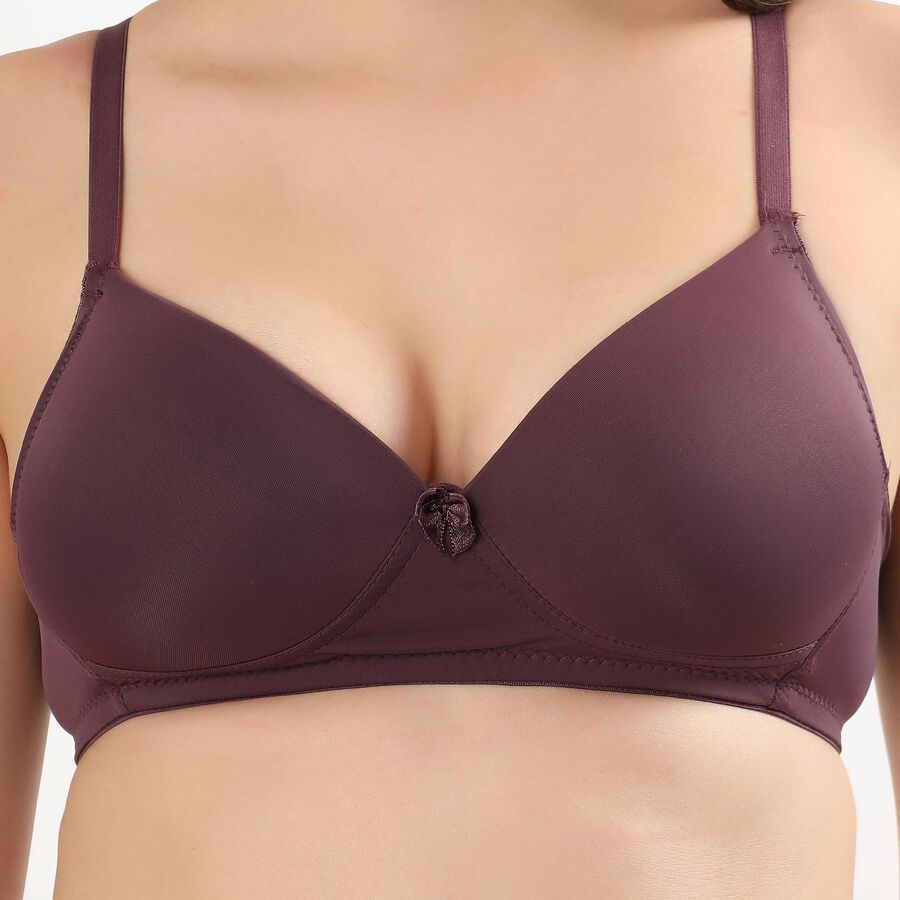 Women's Deep Plum Padded Wireless Bra, वाइन, large