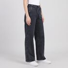 Women's Navy Blue Wide Leg Drawstring Jeans, Dark Blue, small