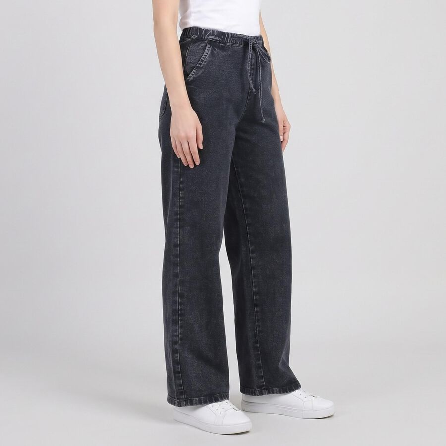 Women's Navy Blue Wide Leg Drawstring Jeans, Dark Blue, large