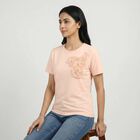 Women's Light Pink Round Neck Casual T-Shirt, Light Pink, small