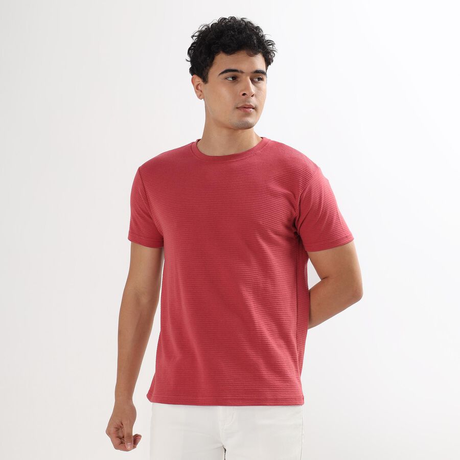 Men's Round Neck Half Sleeves T-Shirt , Red, large