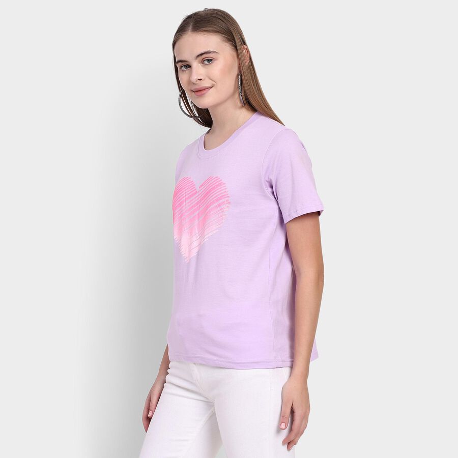 Ladies' 100% Cotton Round Neck T-Shirt , लाइलेक, large image number null