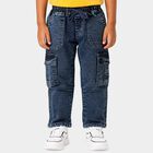 Boys Blue Relaxed Fit Cargo Jeans, मध्यम नीला, small
