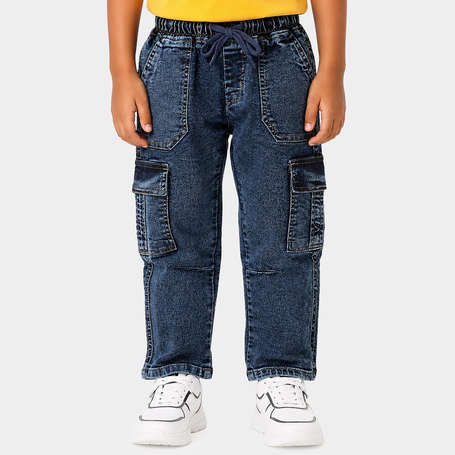 Boys Blue Relaxed Fit Cargo Jeans, मध्यम नीला, large