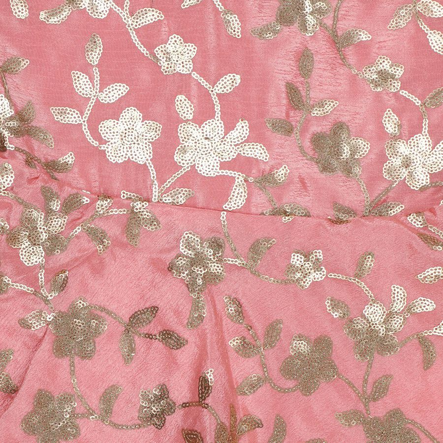 Girls' Bright Coral Pink Embroidered Sleeveless Top and Sharara Fusion Set, Light Pink, large image number null