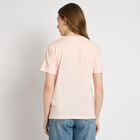 Ladies'  Stripes Round Neck T-Shirt, Light Pink, small