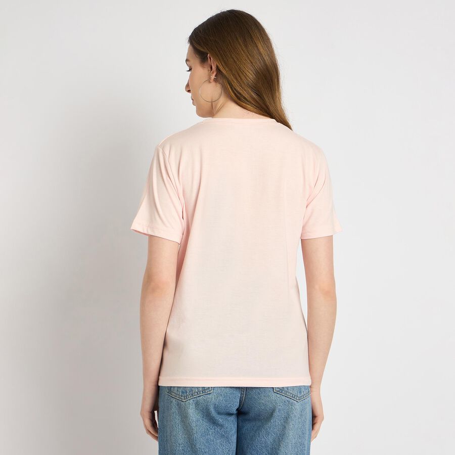 Ladies'  Stripes Round Neck T-Shirt, Light Pink, large