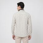 Men's Beige Cotton Long Sleeve Spread Collar Regular Fit Casual Shirt, Beige, small