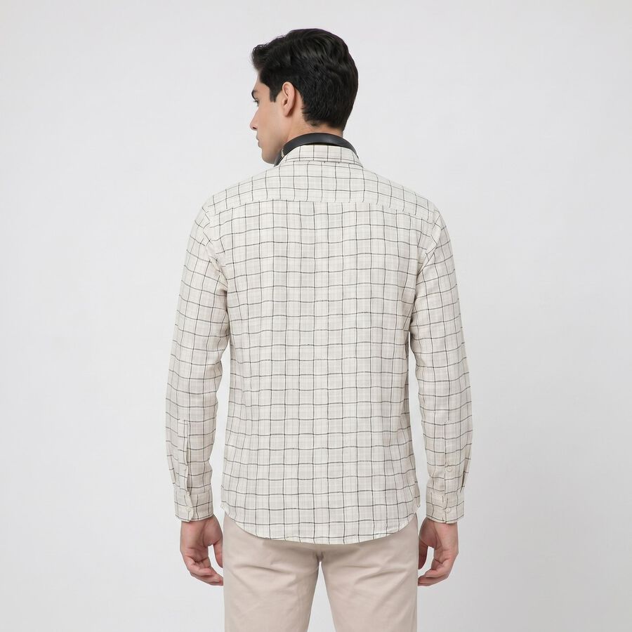 Men's Beige Cotton Long Sleeve Spread Collar Regular Fit Casual Shirt, Beige, large