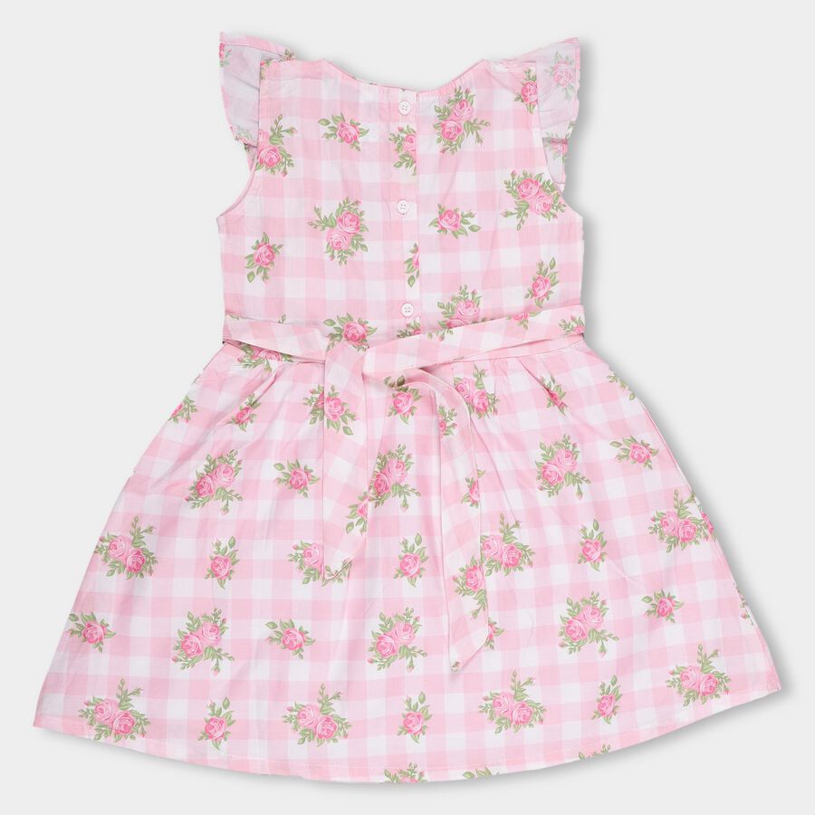 Girls' Light Pink Floral Printed Ruffled Frock, हल्का गुलाबी, large image number null