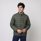 Men's Olive Green Stand Collar Puffer Jacket, Olive, small