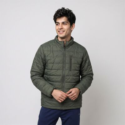 Men's Olive Green Stand Collar Puffer Jacket
