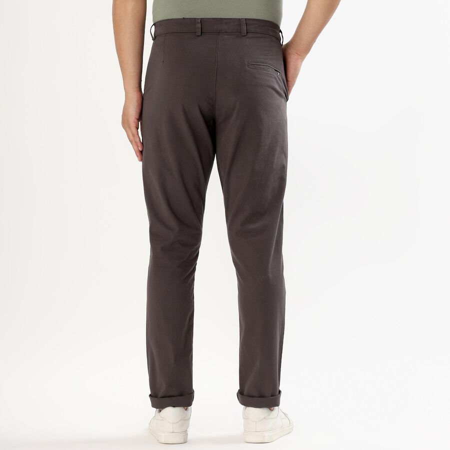 Men's Dark Charcoal Grey Slim Fit Flat-Front Casual Trousers, गहरा ग्रे, large image number null