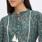 Women's Muted Forest Green Round Neck Bohemian Dress, Dark Green, small image number null