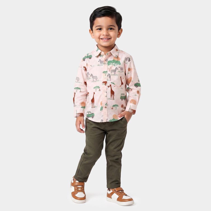 Boys Off White Cotton Collared Regular Fit Shirt, Off White, large