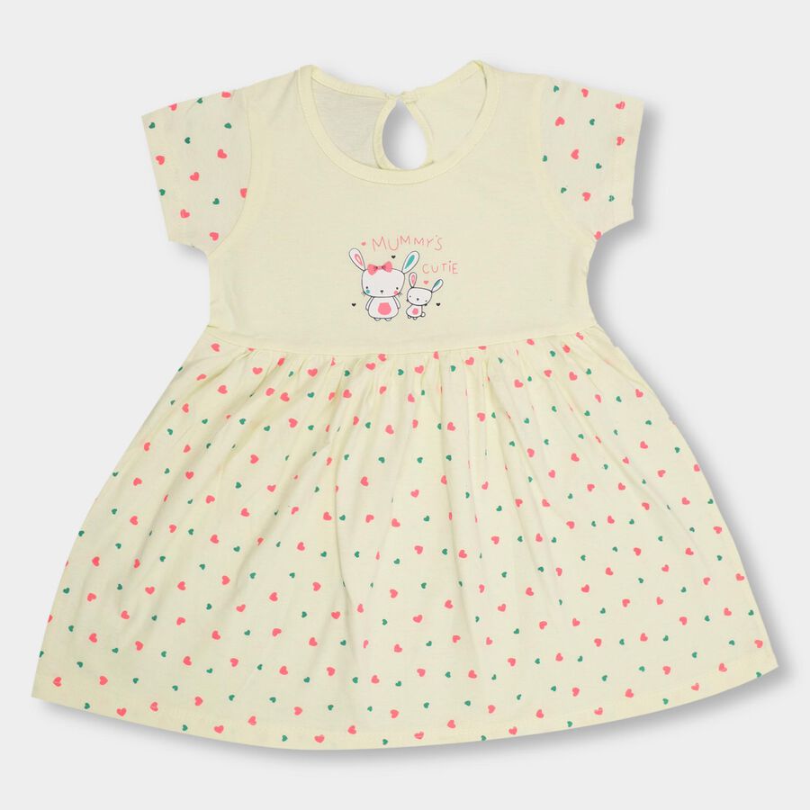 Infant Girls' 100% Cotton Frock, पीला, large