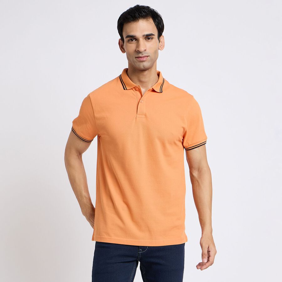 Men's Collared Half Sleeves T-Shirt, Orange, large image number null