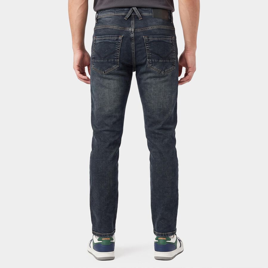 Men's Navy Blue Slim Fit Washed Jeans, Dark Blue, large