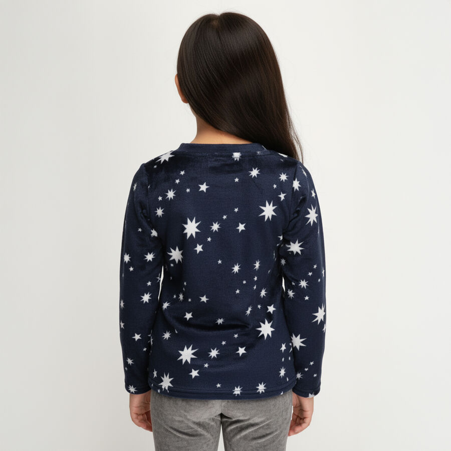 Girls' Deep Navy Blue Star Print Winter Pyjama, नेवी ब्लू, large image number null