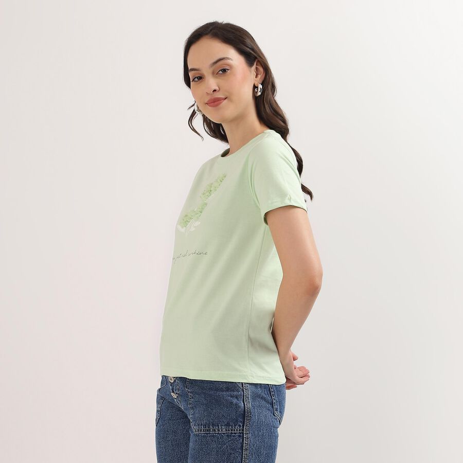 Ladies' 100% Cotton Round Neck T-Shirt, निऑन ग्रीन, large image number null
