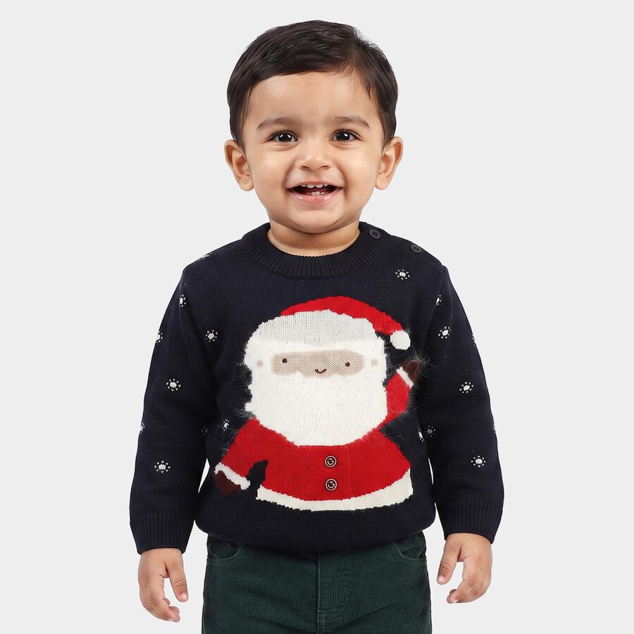 Infants' Navy Blue Crew Neck Printed Pullover, Navy Blue, large