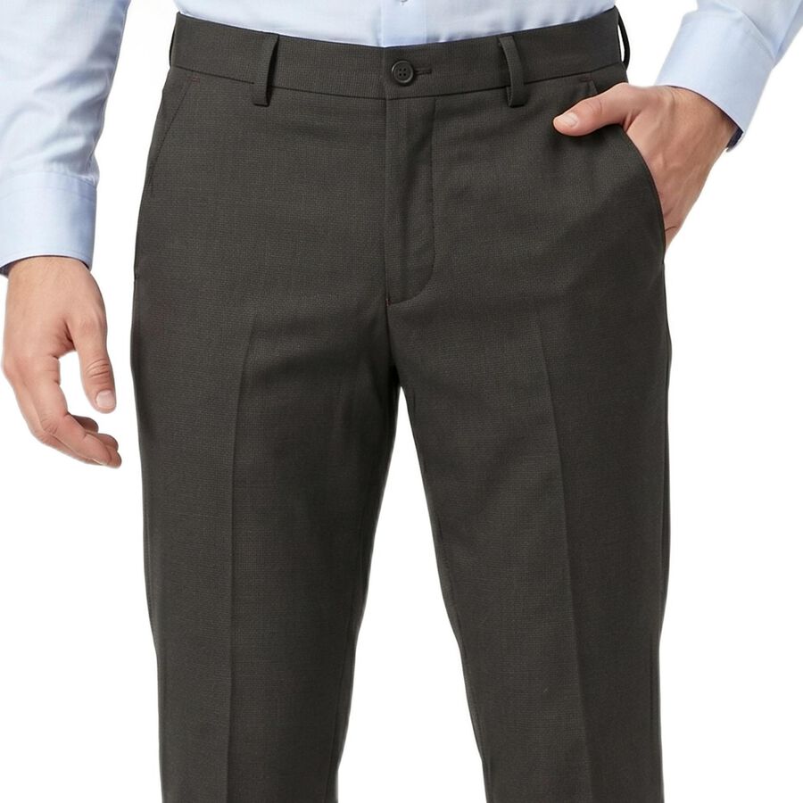 Men's Black Slim Fit Flat-Front Formal Trousers, Black, large