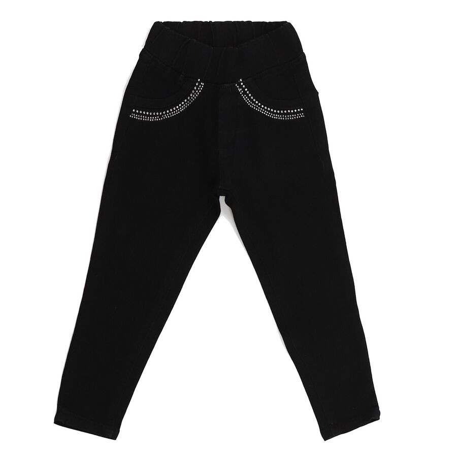 Girls' Jet Black Skinny Fit Embellished Jeans, काला, large image number null
