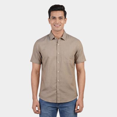 Men's Beige Spread Collar Casual Shirt