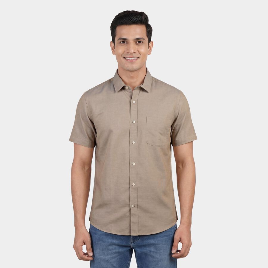 Men's Beige Spread Collar Casual Shirt, गहरा पीला, large